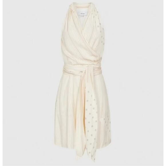 Reiss Beth Print Halter Wrap Mini Dress Ivory Size 2 - Picture 2 of 11